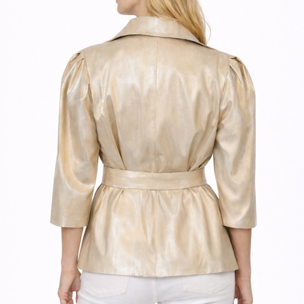 Cream Metallic Sheen Belted Jacket - Picture 4 of 15
